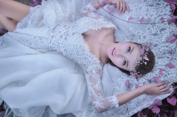 Картинка девушки -unsort+ азиатки свадебное платье азиатка взгляд венок невеста