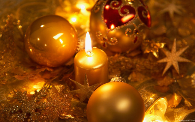 Обои картинки фото праздничные, новогодние свечи, шары, украшения, свечи, звезды