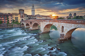 Картинка города верона+ италия верона река дома башня мост