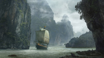 Картинка корабли парусники горы парусник озеро