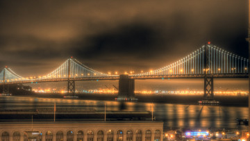 Картинка города -+мосты огни здания река мост