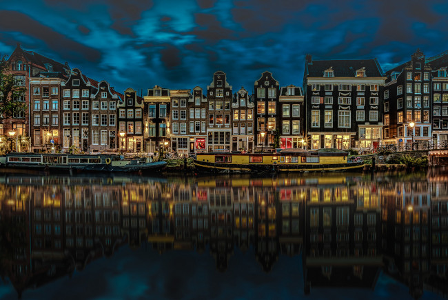 Обои картинки фото города, амстердам , нидерланды, амстердам, город, ночь