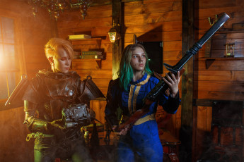 Картинка разное cosplay+ косплей fallout 4 комната грязь оружие броня девушки