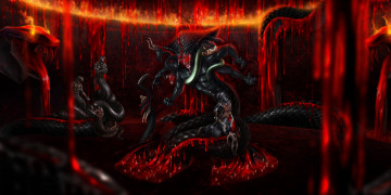 Картинка фэнтези существа кровь люди фон змея