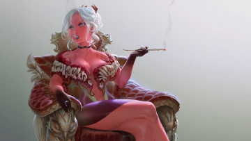 Картинка фэнтези девушки девушка мундштук дым сигарета кресло фон