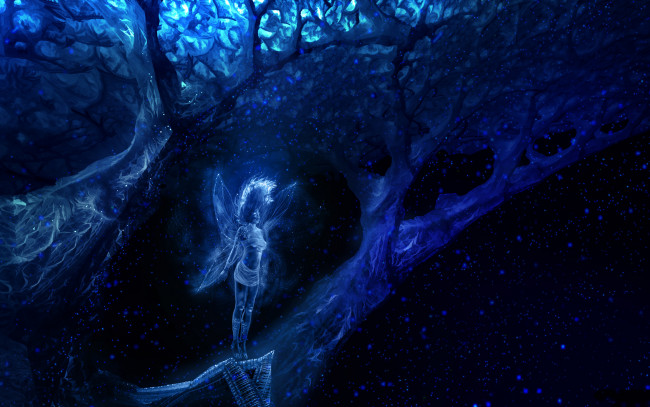 Обои картинки фото фэнтези, феи, девушка, крылья, дерево, фон