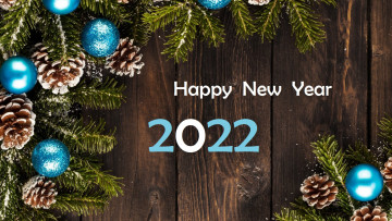 обоя праздничные, - разное , новый год, новый, 2022, год, еловая, ветка, шишки, новогодние, игрушки
