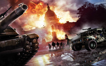обоя видео игры, act of war,  direct action, вашингтон, бой, техника, солдаты, взрыв