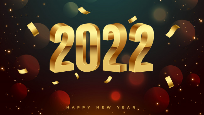 Обои картинки фото праздничные, 3д графика , новый год, с, новым, 2022, годом, конфетти, серпантин, золото