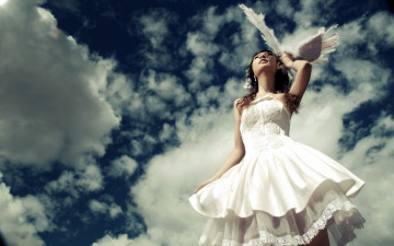Картинка девушки -+невесты невеста азиатка небо облака платье