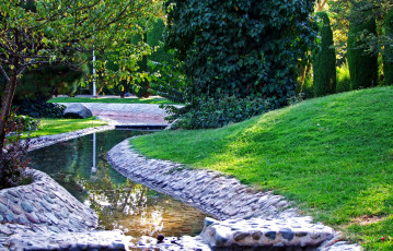 Картинка природа парк зелень камни вода