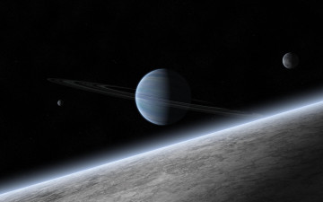 Картинка космос арт атмосфера звезды планета газовый гигант спутники кольца