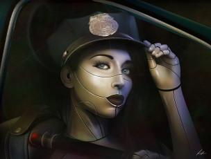 Картинка фэнтези роботы +киборги +механизмы киборг девушка полиция фуражка кокарда