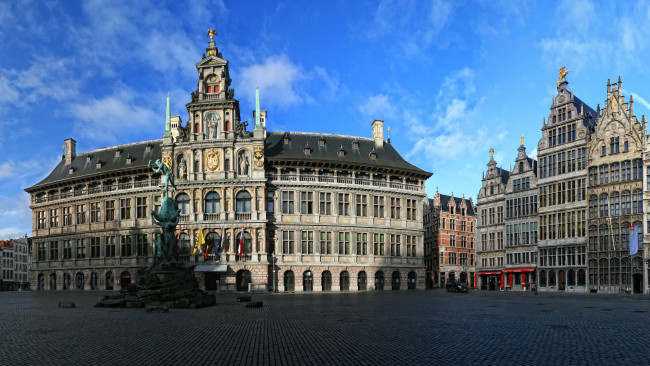 Обои картинки фото антверпен бельгия, города, - улицы,  площади,  набережные, памятник, бельгия, антверпен, площадь, улицы, дома