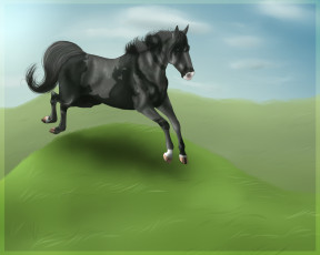 Картинка рисованное животные +лошади фон лошадь трава леро