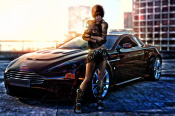 Картинка 3д+графика фантазия+ fantasy автомобиль фон взгляд девушка