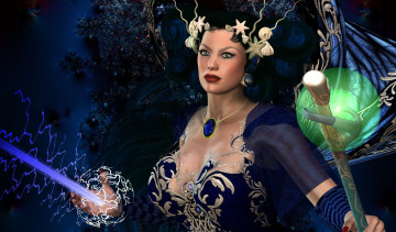 Картинка 3д+графика фантазия+ fantasy девушка магия шест фон взгляд