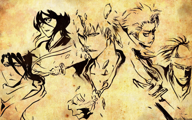 Обои картинки фото аниме, bleach, renji, abarai, byakuya, kuchiki, rukia, меч, sword, shinigami, toshiro, hitsugaya