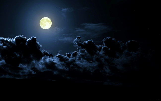 Обои картинки фото природа, облака, луна, ночь, небо, полнолуние