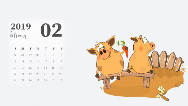 Обои картинки фото календари, рисованные,  векторная графика, забор, скамейка, свинья, морковь, поросенок