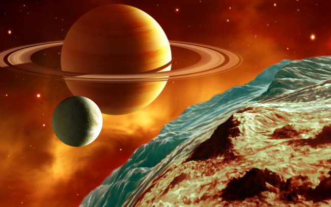 Обои картинки фото космос, арт, планеты, поверхность, сатурн