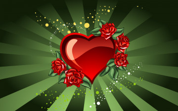 обоя векторная графика, сердечки , hearts, сердечко, розы, лучи