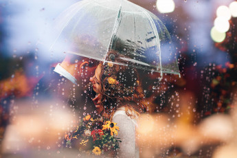 Картинка разное мужчина+женщина пара цветы зонт дождь
