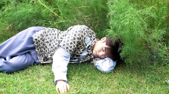 Обои картинки фото мужчины, hou ming hao, актер, трава, кусты