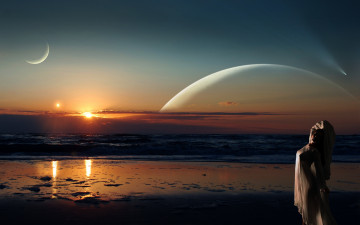 Картинка -Unsort+Креатив девушки unsort креатив планеты закат солнце луна пляж девушка