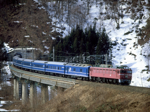 Обои картинки фото техника, поезда, мост, горы