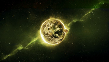 Картинка космос арт планета сияние земля зелёный млечный путь