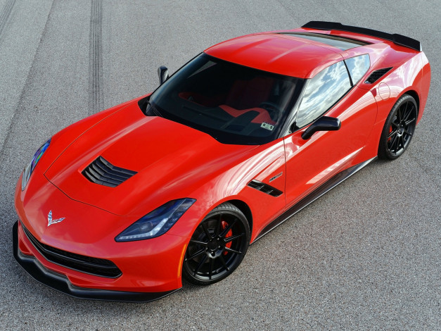 Обои картинки фото автомобили, corvette, красный, c7, 2014, turbo, twin, hpe700, stingray, hennessey