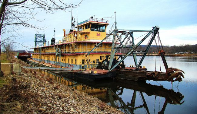 Обои картинки фото mississippi river dredge, техника, строительная техника, плавучий, земснаряд