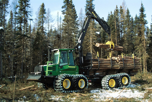 Обои картинки фото john deere 111d forwarder, техника, тракторы, трактор, лесозаготовка, колесно-гусеничный