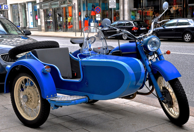 Обои картинки фото мотоциклы, мотоциклы с коляской, синий, урал