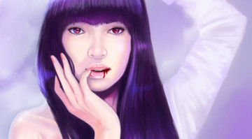 Картинка фэнтези вампиры вампирша арт рука кровь губы челка волосы девушка лицо