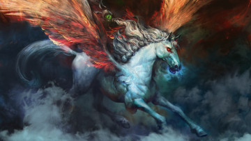 Картинка фэнтези пегасы крылья грива конь арт фантастика глаз
