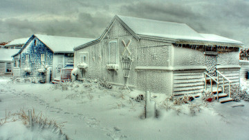 Картинка разное развалины +руины +металлолом небо зима дома поселок пурга буран снег