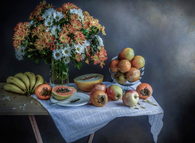 Обои картинки фото еда, фрукты,  ягоды, цветы