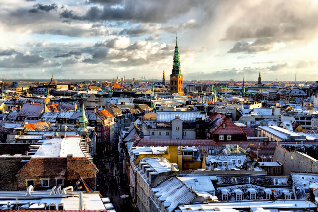 Обои картинки фото города, копенгаген , дания, крыши, зима