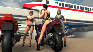 Картинка 3д+графика люди-авто мото+ people-+car+ +moto девушки мотоцикл фон взгляд