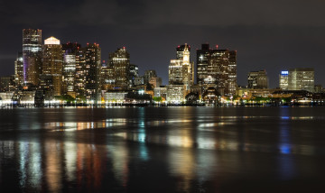 Картинка города бостон+ сша бостон ночью ночные огни река город