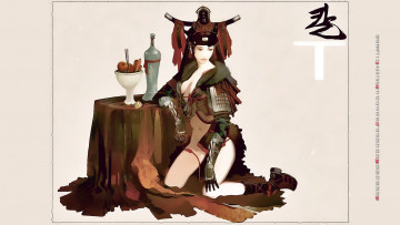 Картинка календари фэнтези азиатка девушка фрукты стол