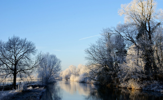 Обои картинки фото природа, реки, озера, деревья, река, снег