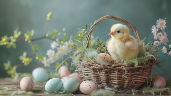 Обои картинки фото праздничные, пасха, яйца, циплёнок