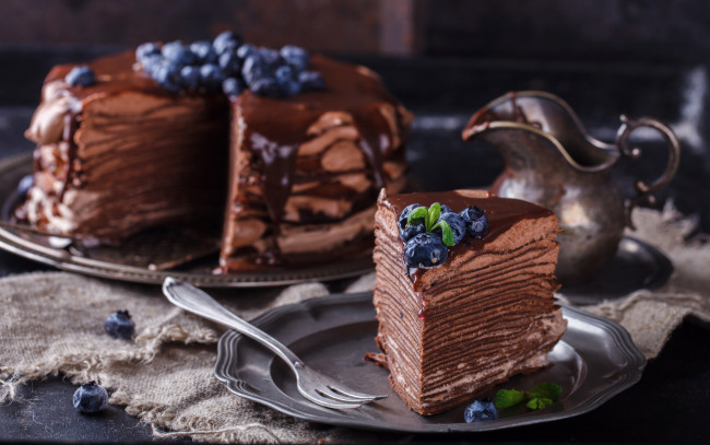 Обои картинки фото еда, торты, черника, торт, шоколадный