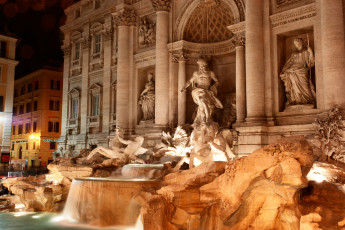 обоя fontana, di, trevi, notte, города, рим, ватикан, италия, фонтан, дворец
