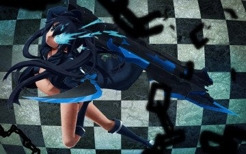 Картинка аниме black rock shooter оружие девушка квадратики цепи меч