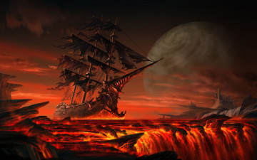 Картинка fantasy ship фэнтези иные миры времена корабль багровые небеса