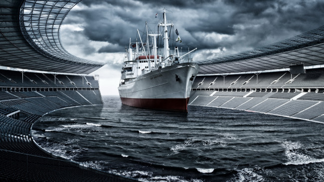Обои картинки фото разное, компьютерный, дизайн, корабль, море, стадион